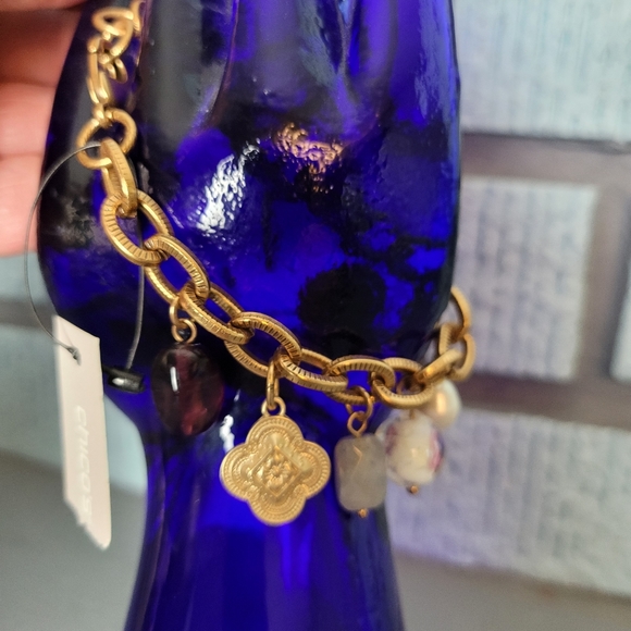 Chicos Gold Tone Charm Bracelet Tigers Eye Semi Precious Stone Glass Bea… - Picture 5 of 7